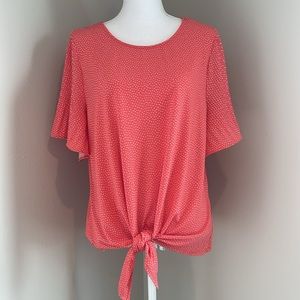Adrianna Papell | Polka Dot Tie Waist Blouse | Coral | XL